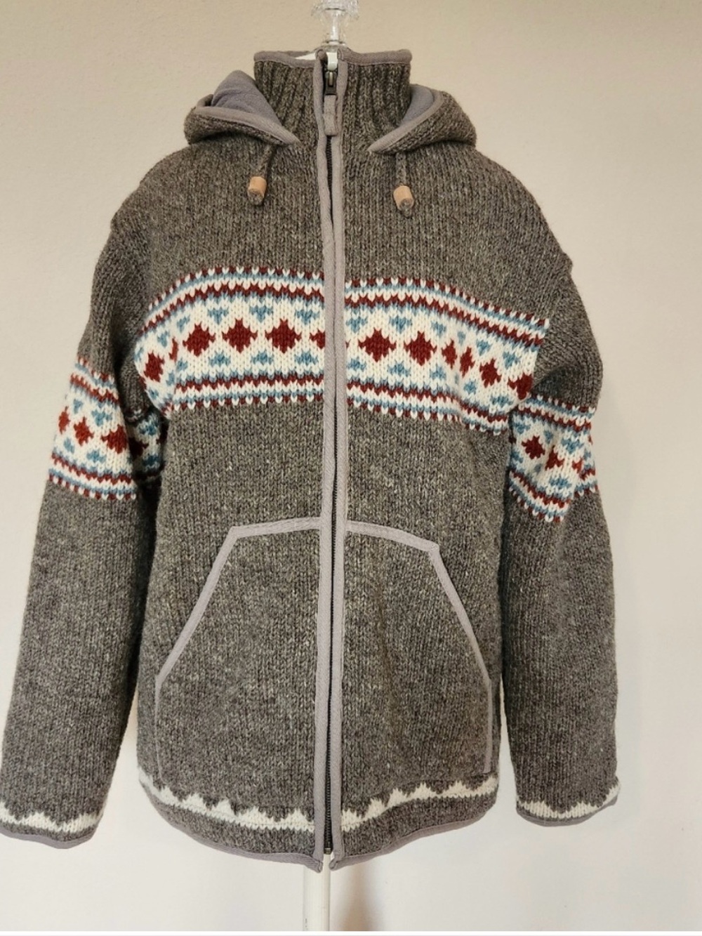 NWT Lost Horizons by Laundromat XL Fleece Lined Zip Up 100% Wool Bergen Sweater